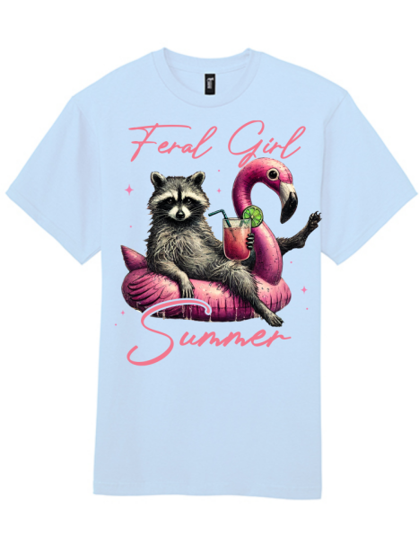 Unisex T-Shirt mit Aufdruck Waschbär und Flamingo